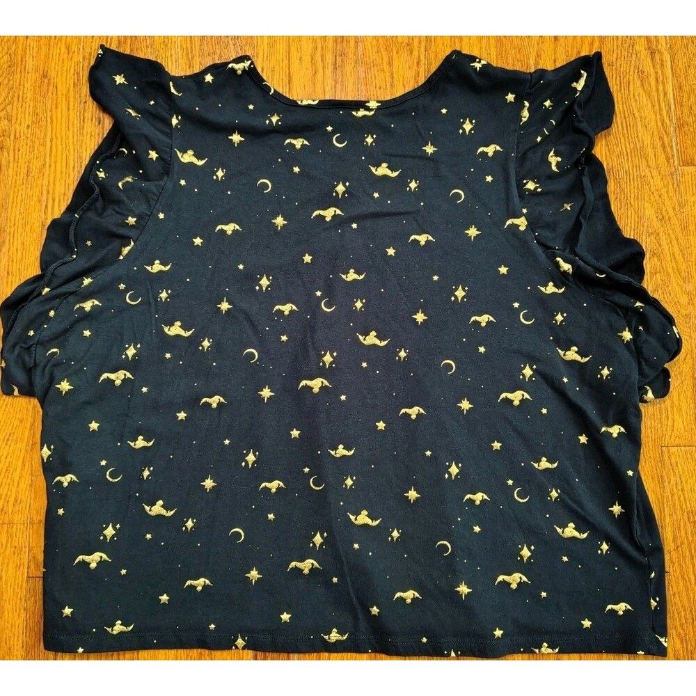 Disney Aladdin Magic Carpet Sz 2X flutter sleeves graphic tee Blouse Black Gold - Picture 5 of 7